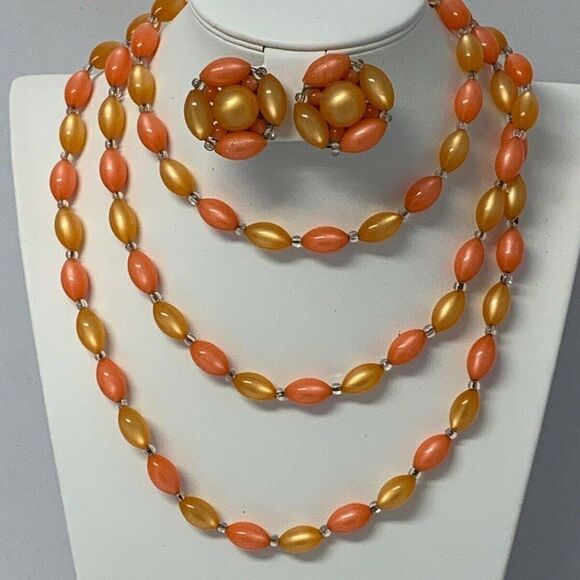 Vintage Single Strand Necklace Clip On Earrings - Picture 2 of 8